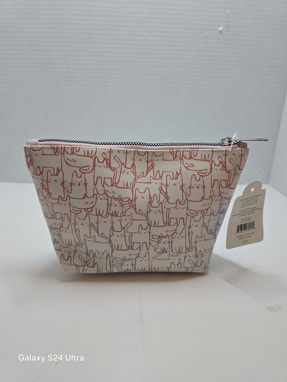 Cute Cat Makeup Bag | Minimalist Line Art Kitten Cosmetic Pouch | Zipper Canvas